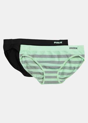 Women's 2-Pack Seamless Hipsters Mint Stripe/Black XL