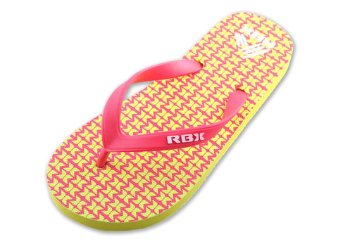 RBX Girl's X Printed Footbed Flip Flop Pink Glo/Yellow Size 4